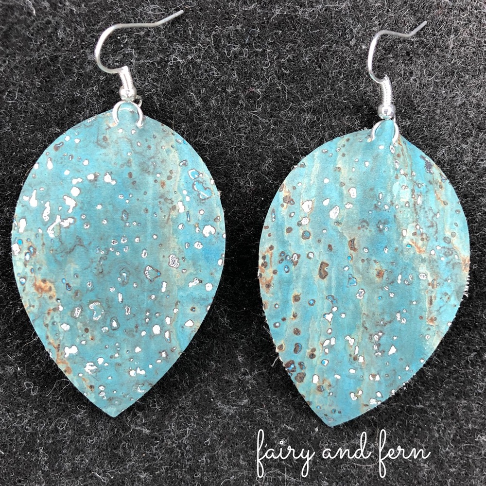 Blue Cork Teardrop Earrings